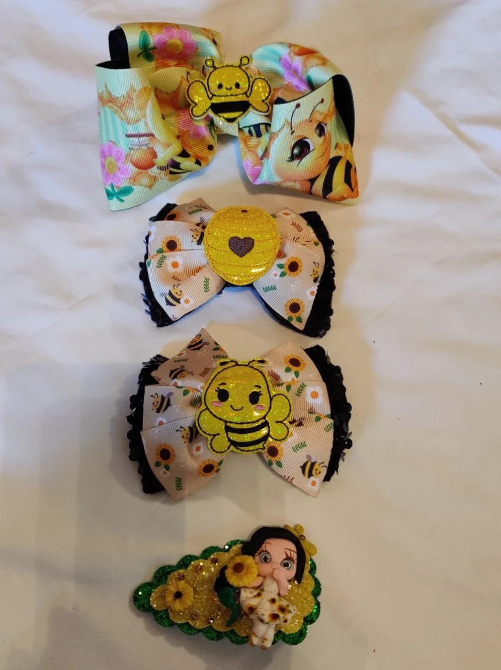 Kids Bee & Sunflower Hair Bow Set - Yellow and Black